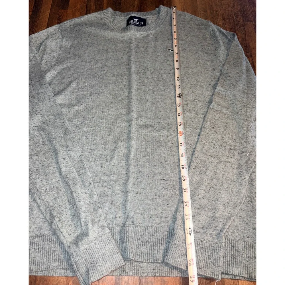 Hollister Mens Crewneck Sweater Large Heather Grey Embroidered Logo Long Sleeve‎